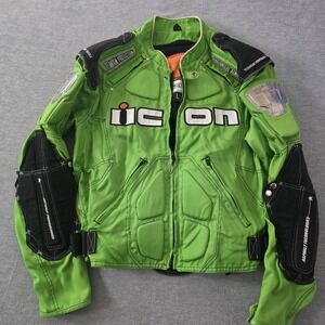 Icon Timax Motorcycle Jacket Men's Large Green Armored Riding Jacket Titanium...